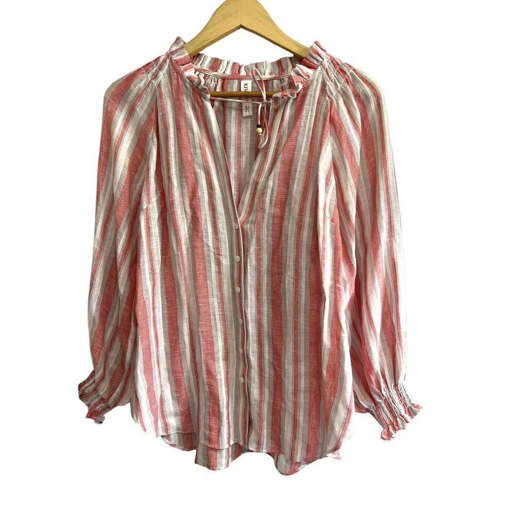 KIVARI Hailee Womens Linen Cotton Blouse Button Down Shirt Size 4